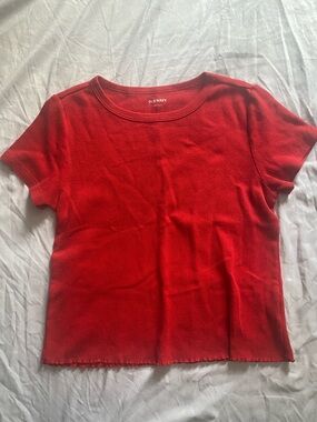 Old Navy Red Ribbed Crewneck Short Sleeve Top
